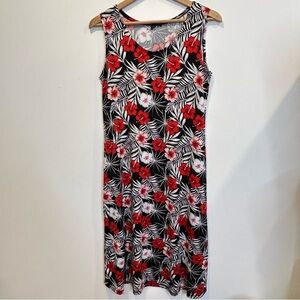 Nina Leonard Sleeveless Floral Print Stretch Dress Black Red